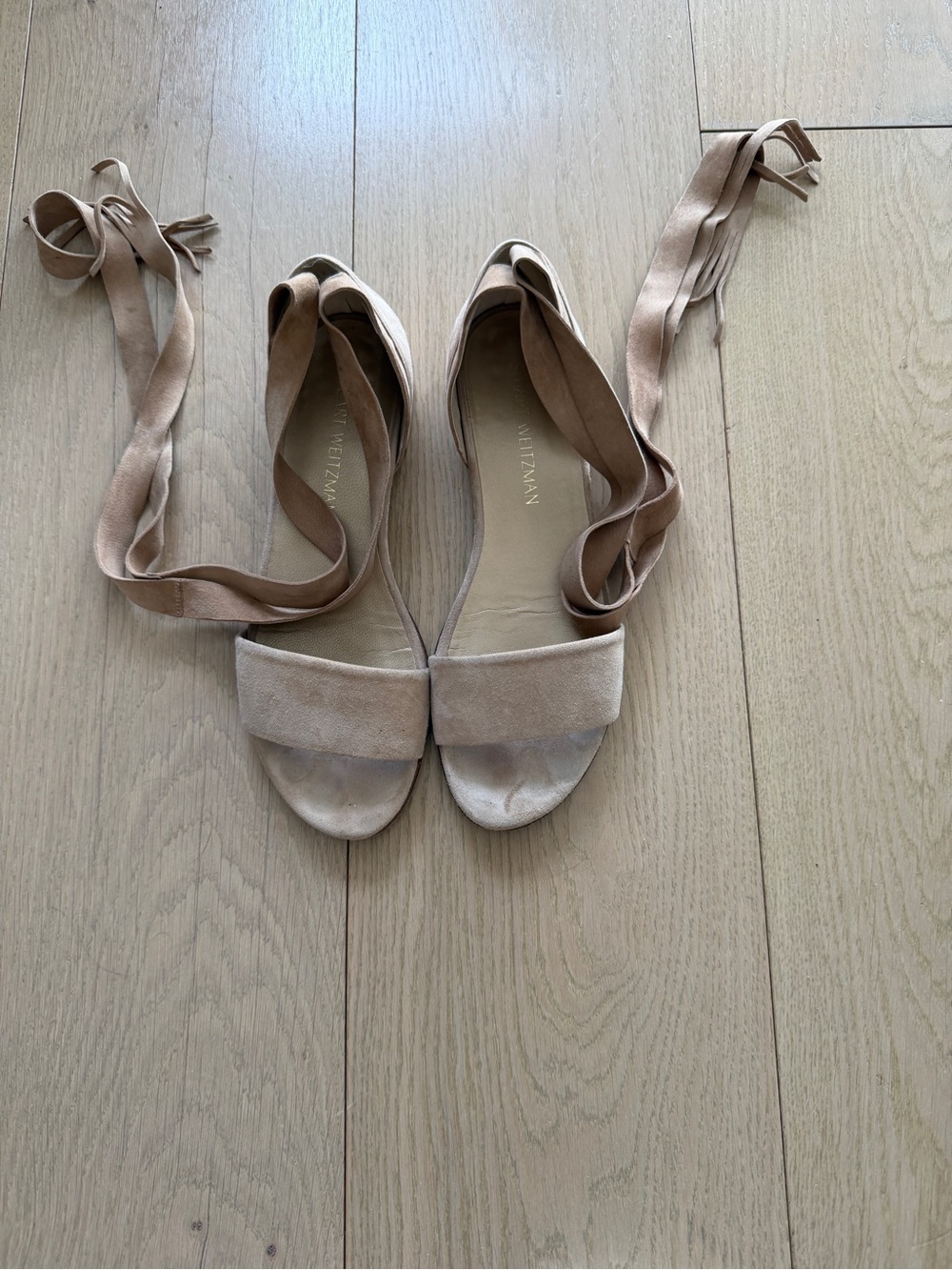 Stuart Weitzman Nude Blush Suede Wrap Sandals
